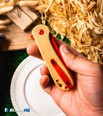CIVIVI Wiener Warrior Elementum II Button Lock Knife G-10 (2.9" Red/Yellow)